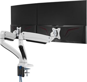 AVLT Dual 13"-43" Monitor Arm Desk Mount fits Two Flat/Curved Monitor Full Motion Height Swivel Tilt Rotation Adjustable Monitor Arm - White/VESA/C-Clamp/Grommet/Cable Management | CreativeTechs.com